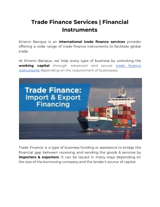 Trade Finance Services By Emerio Banque