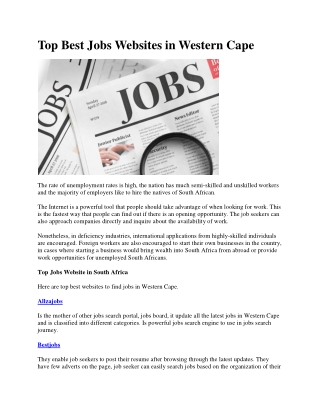 Top Best Jobs Websites in Western Cape