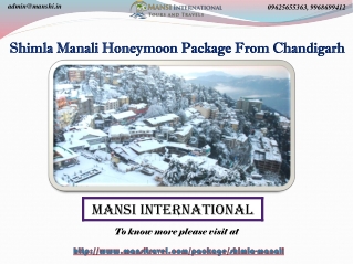 Book Shimla Manali Honeymoon Package From Chandigarh