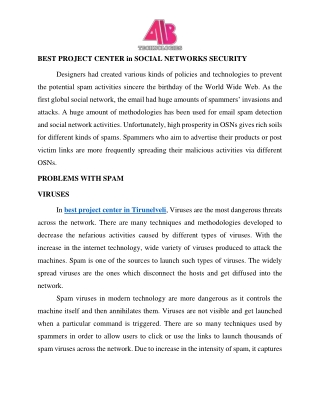 Best Project Center in Social Networks Security