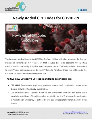 Newly Added CPT Codes for COVID-19