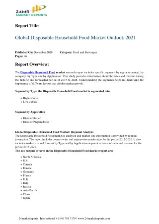 Disposable Household Food Market Outlook 2021