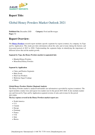 Honey Powders Market Outlook 2021