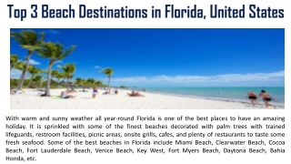 Top 3 Beach Destinations in Florida, United States