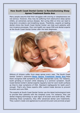 How South Coast Dental Center is Revolutionizing Sleep Apnea Treatment Santa Ana