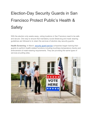 Election-Day Security Guards in San Francisco Protect Public’s Health & Safety