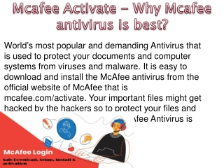 Mcafee Activate - Why Mcafee antivirus is best?