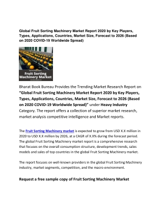 Global Fruit Sorting Machinery Market Report 2020 Forecast: 2026