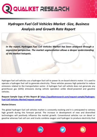 Hydrogen Fuel Cell Vehicles Market Size, Share and Forecast Report to 2027
