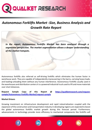 Autonomous Forklifts Market 2020-2027 : Size, Share and Forecast Report