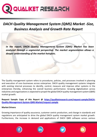 DACH Quality Management System (QMS) Market Analysis Report by 2027