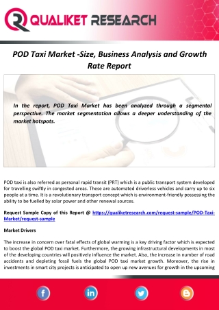 POD Taxi Market Size, Scope, Growth Analysis and Forecast Report to 2027