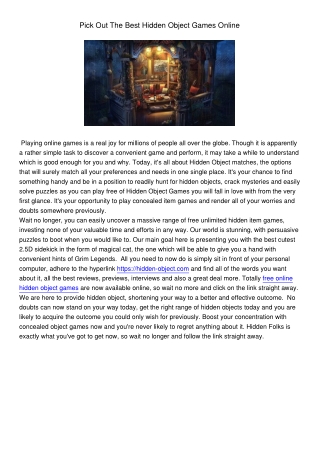 Free Online Hidden Object Games