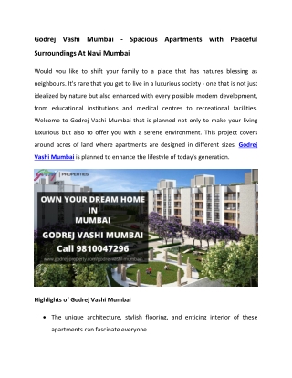 Godrej Vashi Apartments To Live Lavish Lifestyle