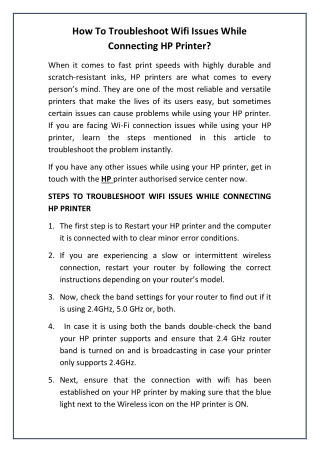 How To Troubleshoot Wifi Issues While Connecting HP Printer?