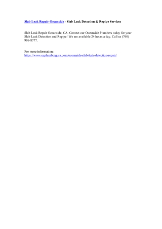 Slab Leak Repair Oceanside - Slab Leak Detection & Repipe Services