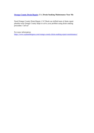 Orange County Drain Repair, CA | Drain Snaking Maintenance Near Me