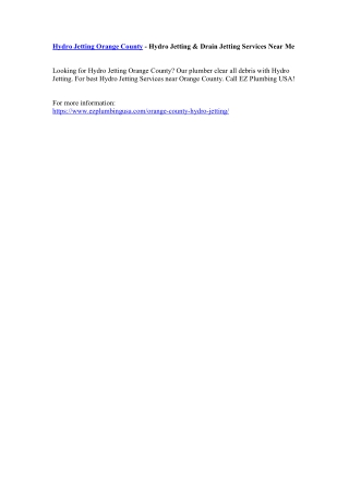 Hydro Jetting Orange County - Hydro Jetting & Drain Jetting Services Near Me