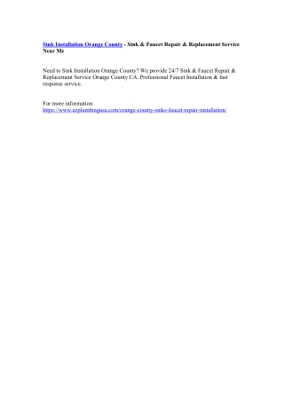 Sink Installation Orange County - Sink & Faucet Repair & Replacement Service Near Me
