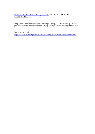Water Heater Installation Orange County, CA | Tankless Water Heater Installation Near Me