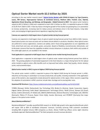 Optical Sorter Market by Type, Platform, Application | COVID-19 Impact Analysis | MarketsandMarkets
