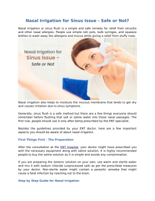 Nasal Irrigation for Sinus Issue - Safe or Not?