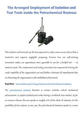 The Arranged Employment of Isolation and Test Tools inside the Petrochemical Business