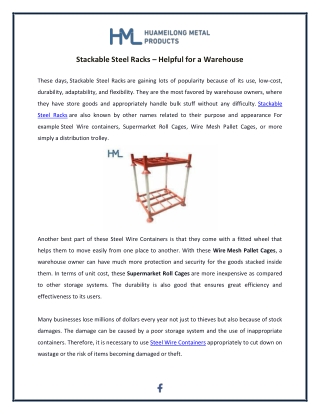 Stackable Steel Racks – Helpful for a Warehouse