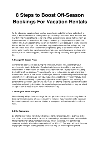 Steps to Boost Off-Season Bookings For Vacation Rentals