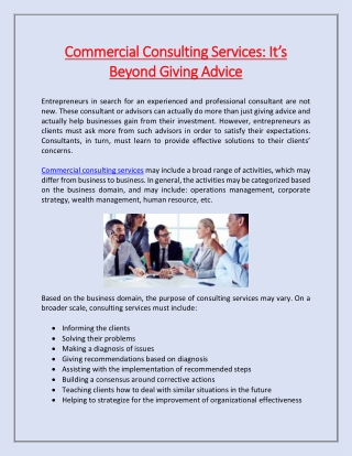Commercial Consulting Services: It’s Beyond Giving Advice