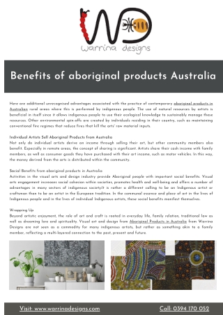 Benefits of aboriginal products Australia