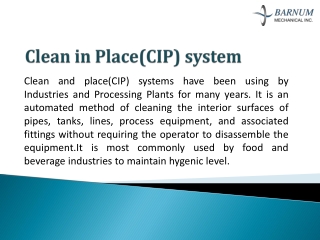 Clean in Place(CIP) Systems in Food Industry