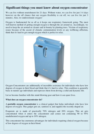 Significant things you must know about oxygen concentrator