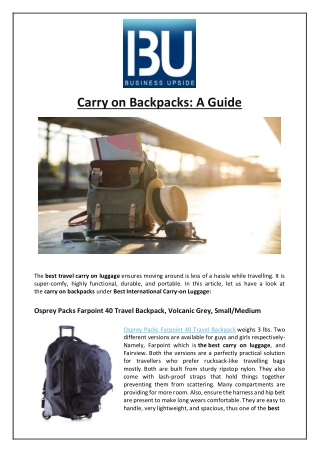 Carry on Backpacks: A Guide