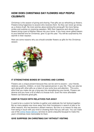 HOW DOES CHRISTMAS DAY FLOWERS HELP PEOPLE CELEBRATE