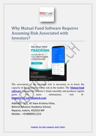 Why Mutual Fund Software Requires Assuming Risk Associated with Investors?