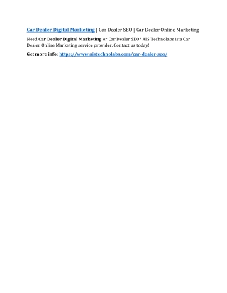 Car Dealer Digital Marketing | Car Dealer SEO | Car Dealer Online Marketing