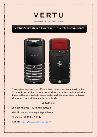 Vertu Mobile Online Purchase | Thevertuboutique.com