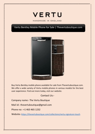 Vertu Bentley Mobile Phone for Sale | Thevertuboutique.com