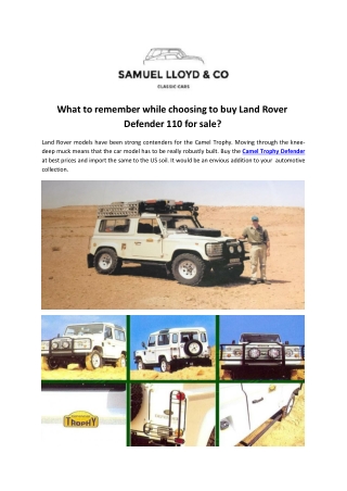 What to remember while choosing to buy Land Rover Defender 110 for sale?