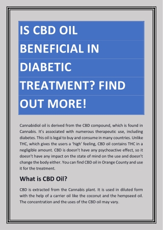 IS CBD OIL BENEFICIAL IN DIABETIC TREATMENT? FIND OUT MORE!