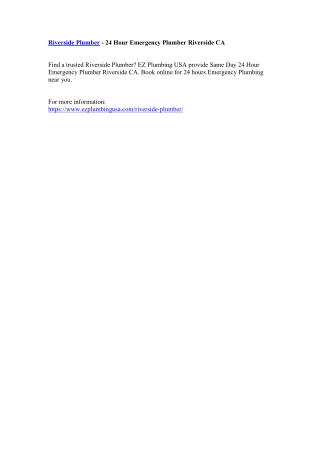 Riverside Plumber - 24 Hour Emergency Plumber Riverside CA
