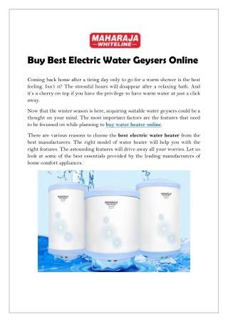 Buy Best Electric Water Geysers Online