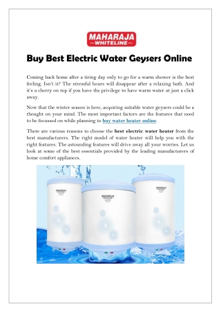 Buy Best Electric Water Geysers Online
