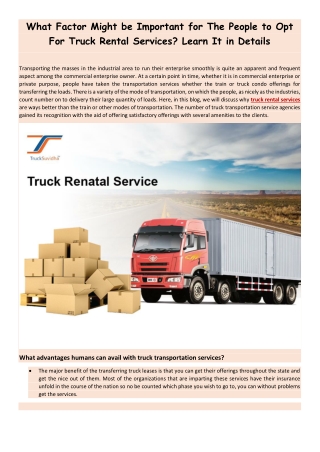 What Factor Might be Important for The People to Opt For Truck Rental Services?