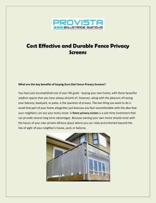 Cost Effective and Durable Fence Privacy Screens