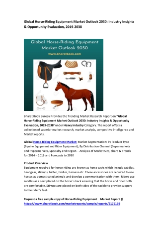 Global Horse-Riding Equipment Market Outlook 2030: