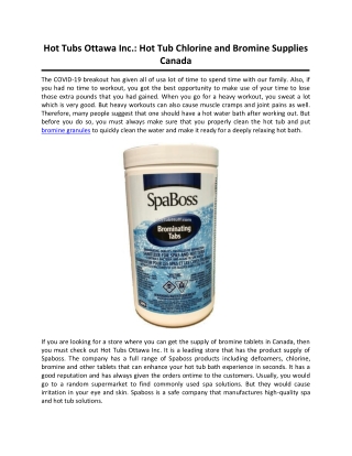 Hot Tubs Ottawa Inc.: Hot Tub Chlorine and Bromine Supplies Canada