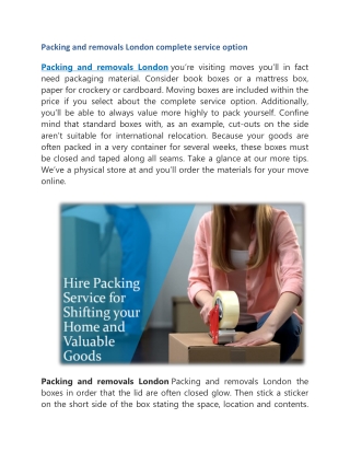 Packing and removals London complete service option