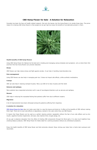 CBD Hemp Flower for Sale - A Solution for Relaxation